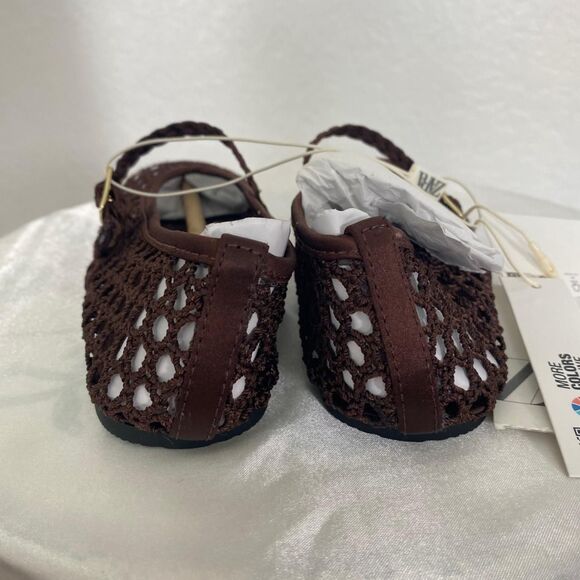 Zara Boho Preppy Brown Openwork Crochet Ballet Flats NWT Size US 1 / EU 32 - Picture 6 of 6